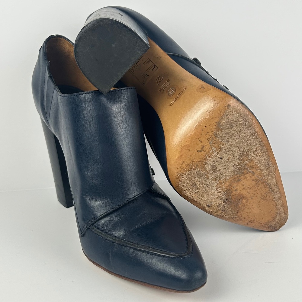 3.1 Phillip Lim Delia Navy Blue Leather Heel Ankle Boots Made In Italy Size 38‎ - Picture 7 of 8